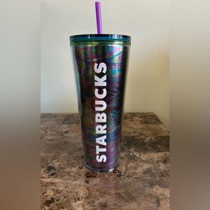 Starbucks Iridescent Tumbler 24 oz  Rainbow Marbled Cold Cup Reusable Straw New